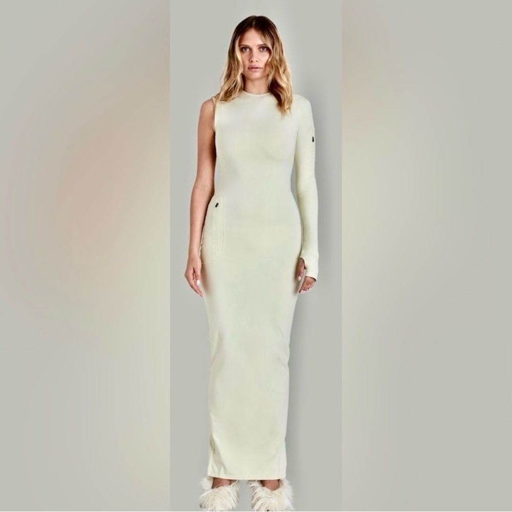 Chic Entire design crew collar One-Shoulder yellow green Maxi dress